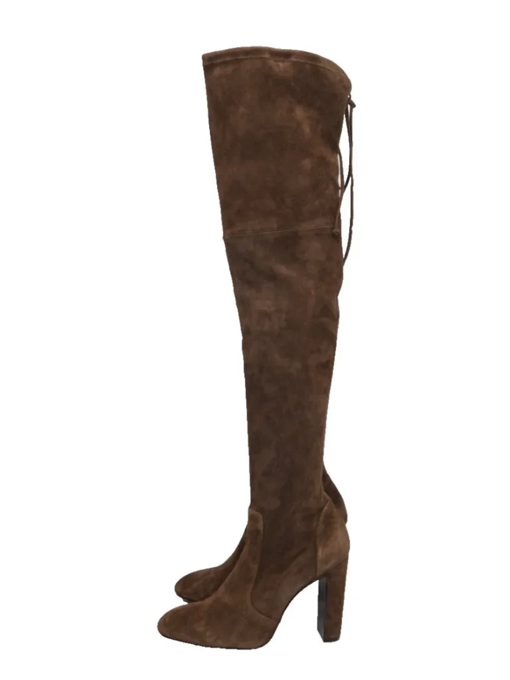 $1100 STUART WEITZMAN VIDALAND OVER THE KNEE BROWN SUEDE CHUNKY HEEL 8.5 (PD17)